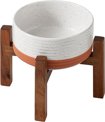 Miniatura 14 de Juego de cuencos dobles elevados de cerámica de 6.1 pulgadas con soporte de madera de acacia, 2 alturas elevadas, cuencos para alimentos y agua para