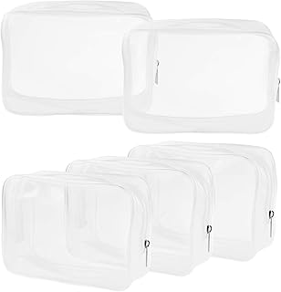 5 Packs Clear Cosmetics Bag TSA Approved, Wobe PVC Zippered Toiletry Carry Pouch Portable Makeup Bag for Vacation Travel, Bathroom and Organizing Waterproof Makeup Vinyl Case (Large, White)