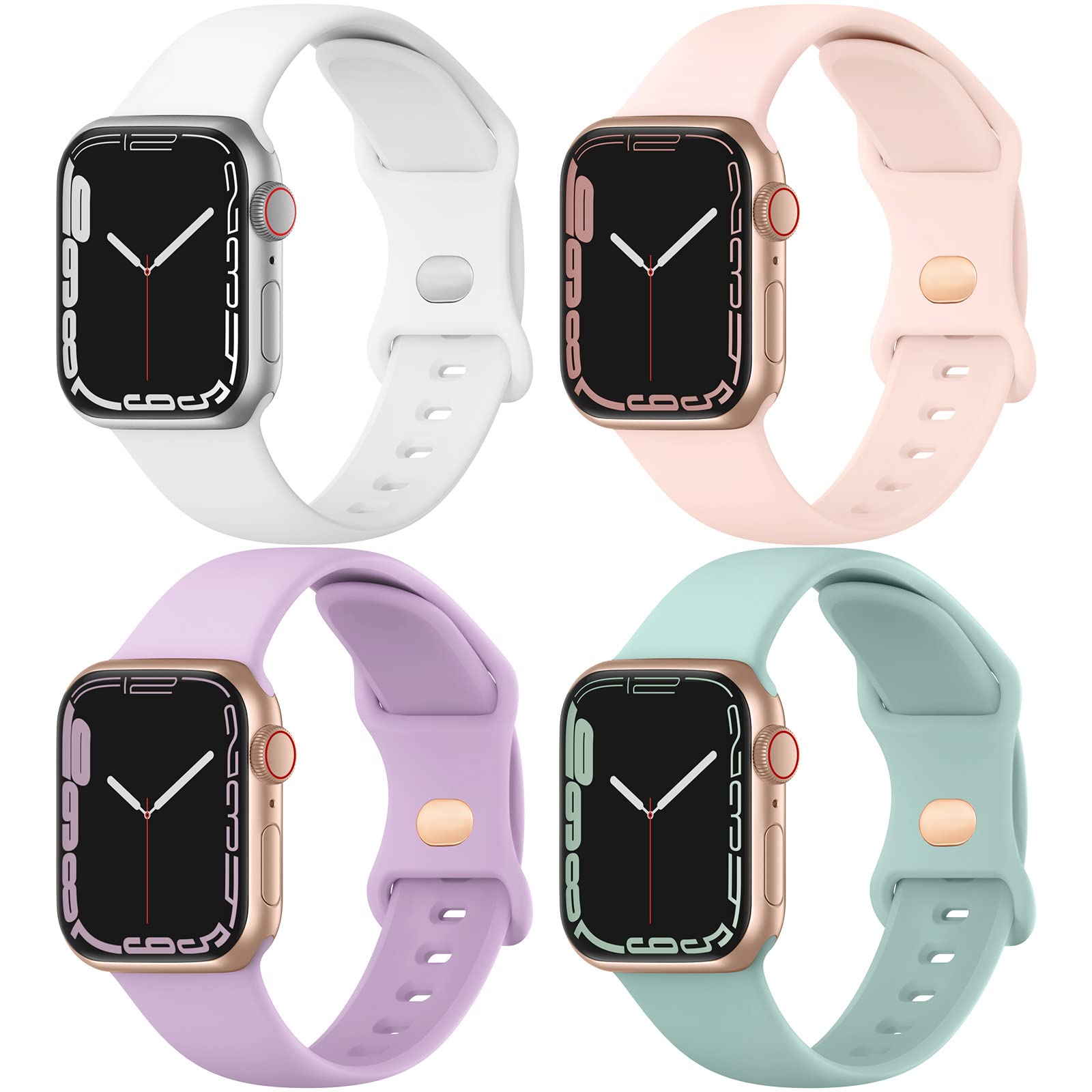 iGKBands Compatible with Apple Watch 41mm 40mm 38mm, Soft Silicone Close Double Buckle Design Breathable Sport Replacement Straps for Apple Watch Series 7 6 5 4 3 2 1 SE, for Men Women 4 Pack