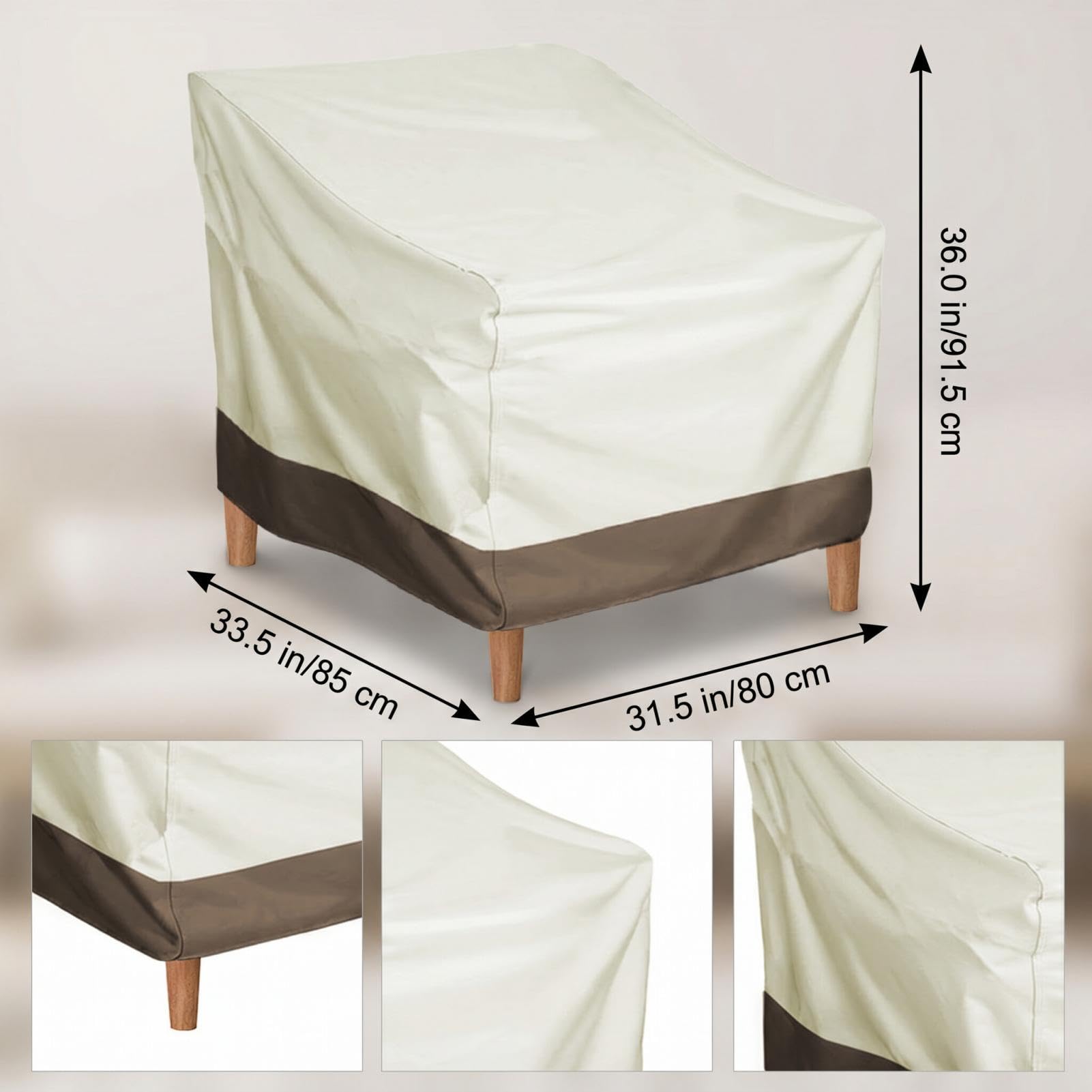 Fafeicy Coperchio di Mobili da Giardino, Copertura per Sedie Impermeabili nel Patio Ha una Portatile Resistente Alle Sedie del Salone Rotativo del Patio (Beige con colore del caffè)