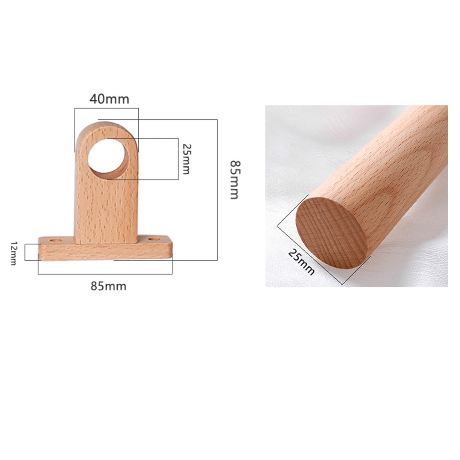 Bastone for Tende in Legno massello, Asta Romana, Asta Singola, Binario in Legno, Staffa in Legno Ecologica, Asta for Tende ad Anello in Legno(140CM)