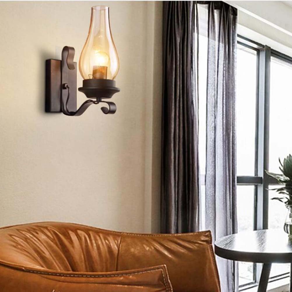 Rustikale Wandleuchte Innen Vintage Wandlampe Glas Lampenschirm Flurlampe Antik Nostalgie Lampe Design Wandbeleuchtung 1 Flammige Landhausstil Old Öllampe Rustikale für Nachttisch Schlafzimmer
