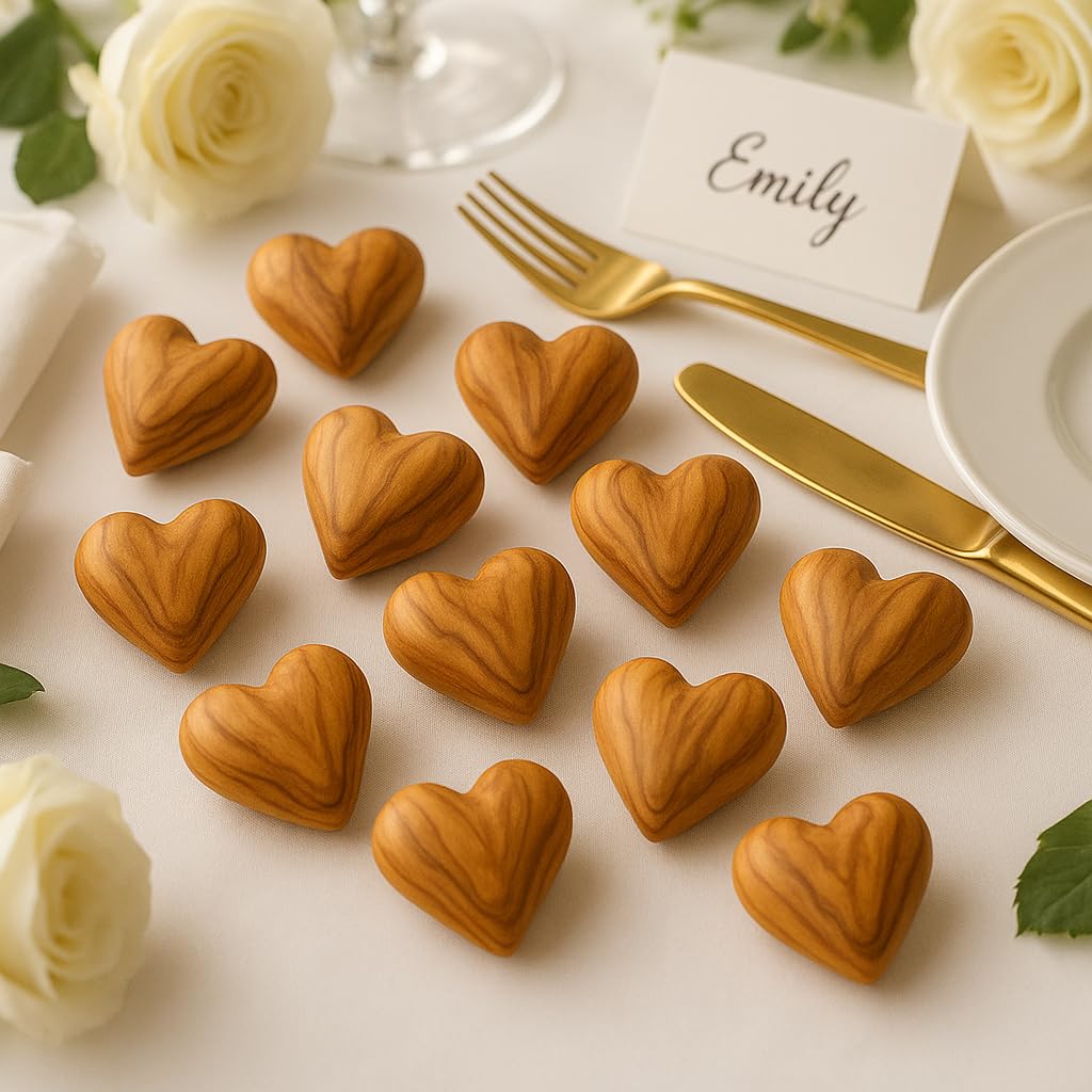 Zuluf Set mit 10 Olivenholz-Herzen, 4,3 x 3,8 cm, Großpackung, handgeschnitzte Holzherzen, Hochzeitsgeschenke, Party-Set, Valentinstag, Schüsselfüller, rustikale Heimdekoration, handgefertigt in