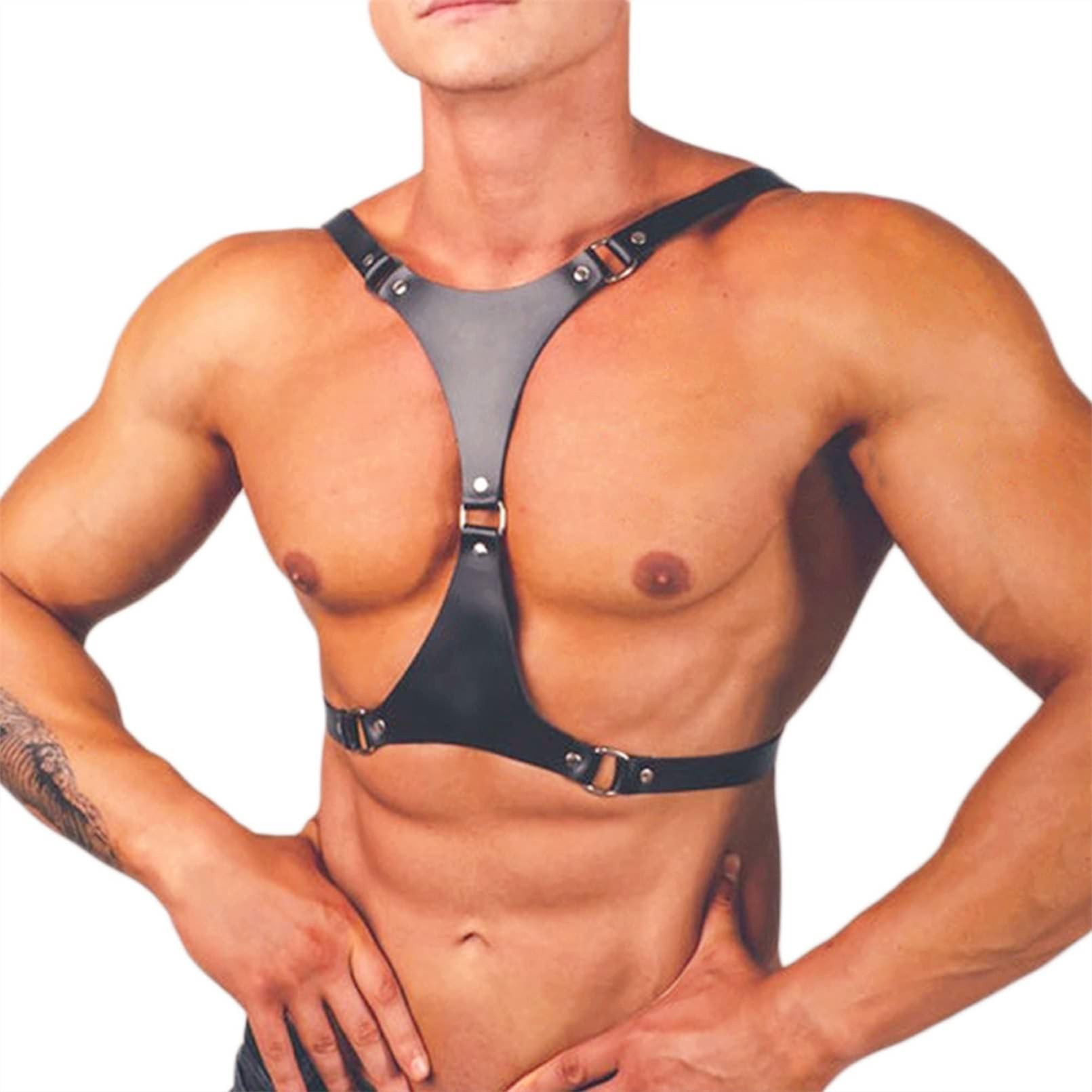 Focice Men's Black ’S Pu Leather Chest Harness – Adjustable Body Strap For Cosplay, Clubwear, Gothic Punk Party, Roleplay, Sexy Lingerie Costume
