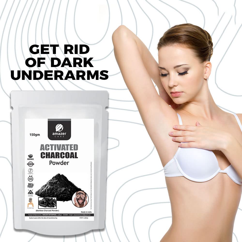 AmazerCare Activated Charcoal Powder for Face & Body (150gm, Zip Pouch) 100% Natural Bamboo Charcoal Powder for Deep Cleansing & Detoxifying 2