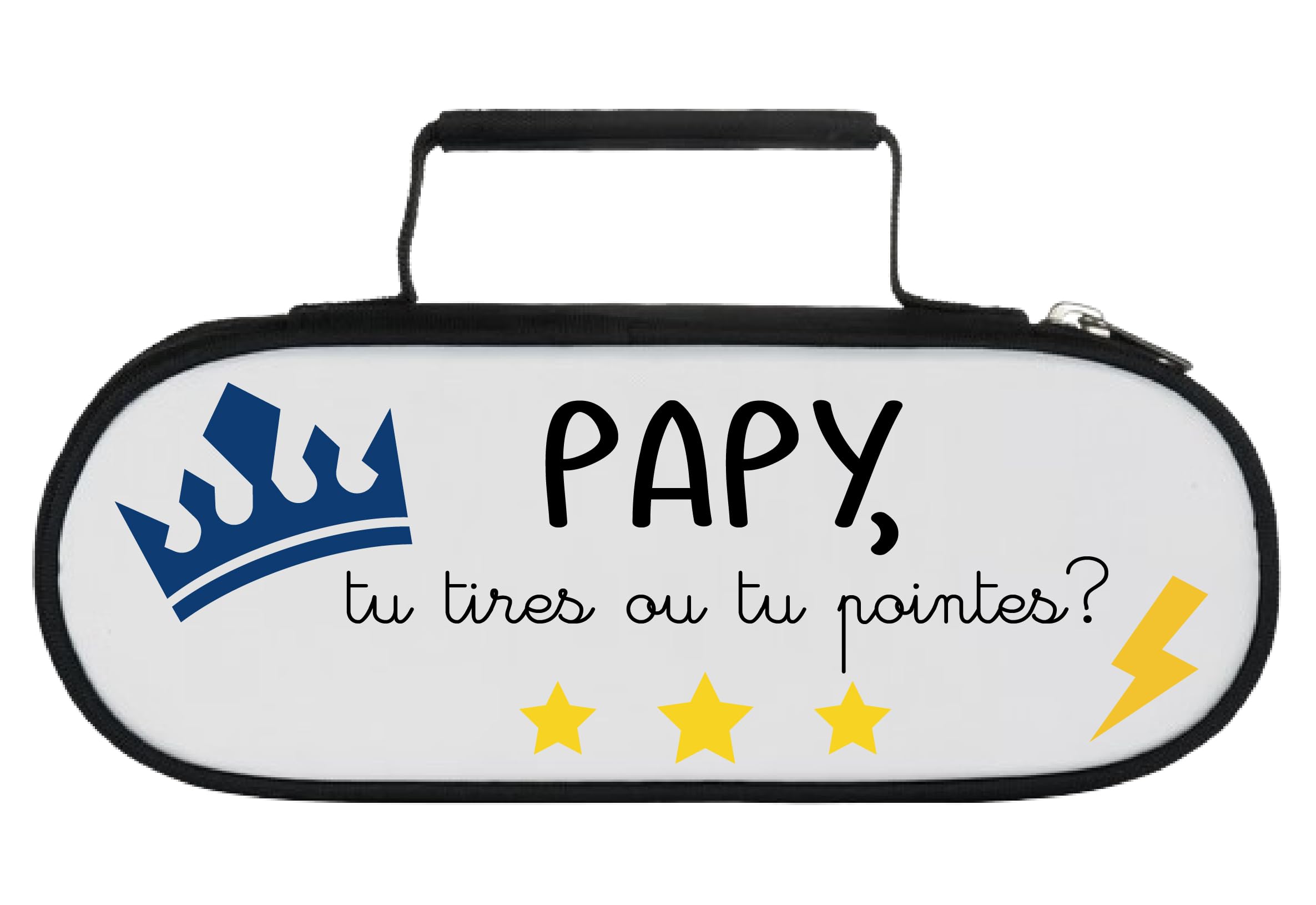 Sacoche pour 3 Boules de Pétanque avec Fermeture Éclair - Inscription "Papy, Tu Tires ou Tu Pointes ?" - Cadeau Papy Pétanque, Anniversaire, Noël