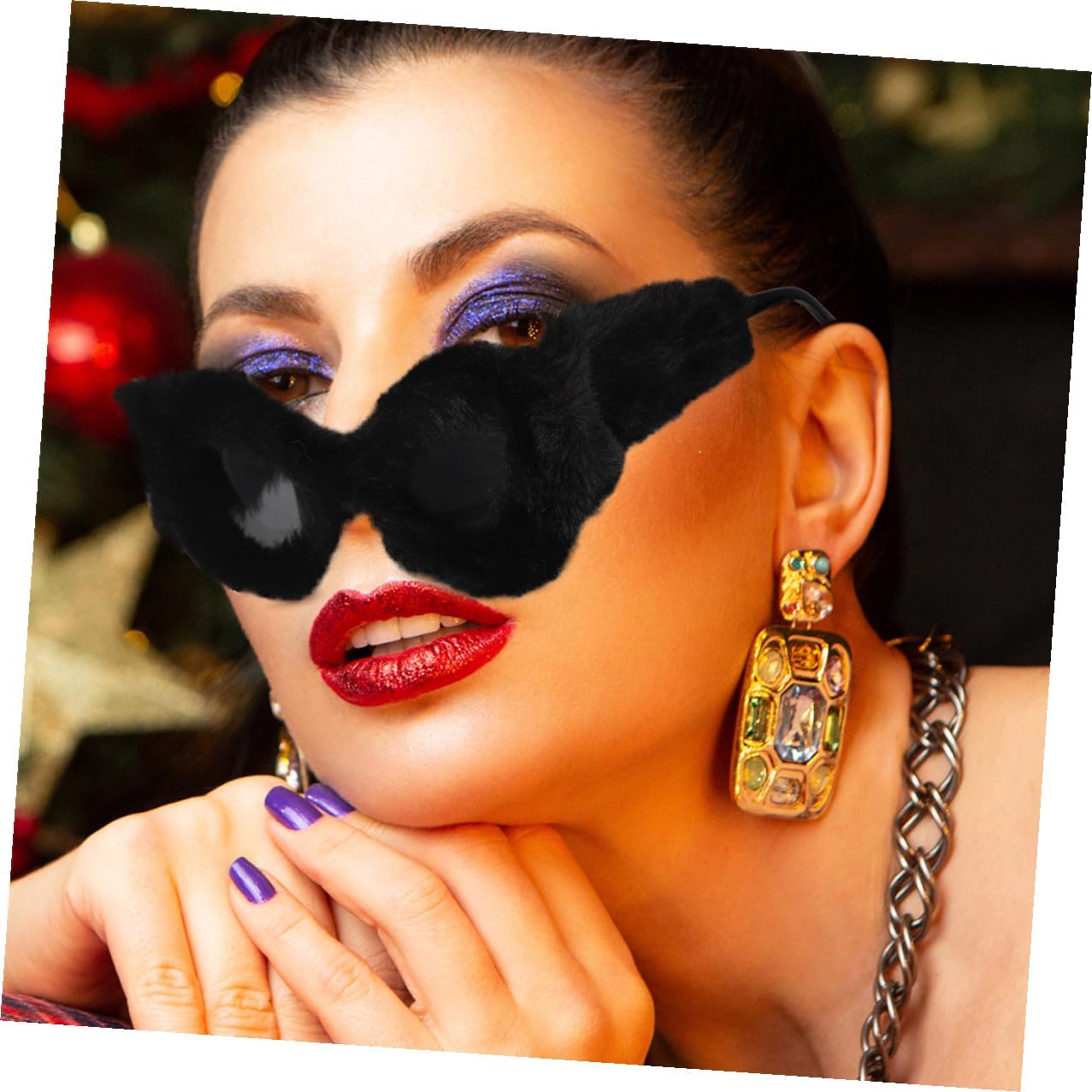 Holibanna 2pcs Plush Fuzzy Sunglasses Punk Soft Velvet Masquerade Eyewear for Women Birthday Party Photography Costume Accessories