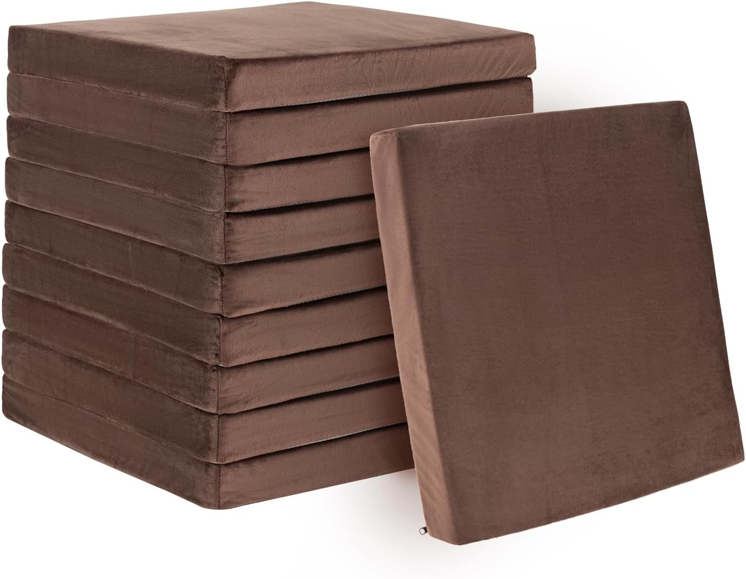 COSTWAY 10-Pack Memory Foam Chair Cushions, 2" Comfortable Dining Chair Pads w/Crystal Velvet Cover & Non-Slip Bottom, 18” x 18” Seat Cushion for Kitchen Chair, Car Seat, Wheelchair, Office (Brown)