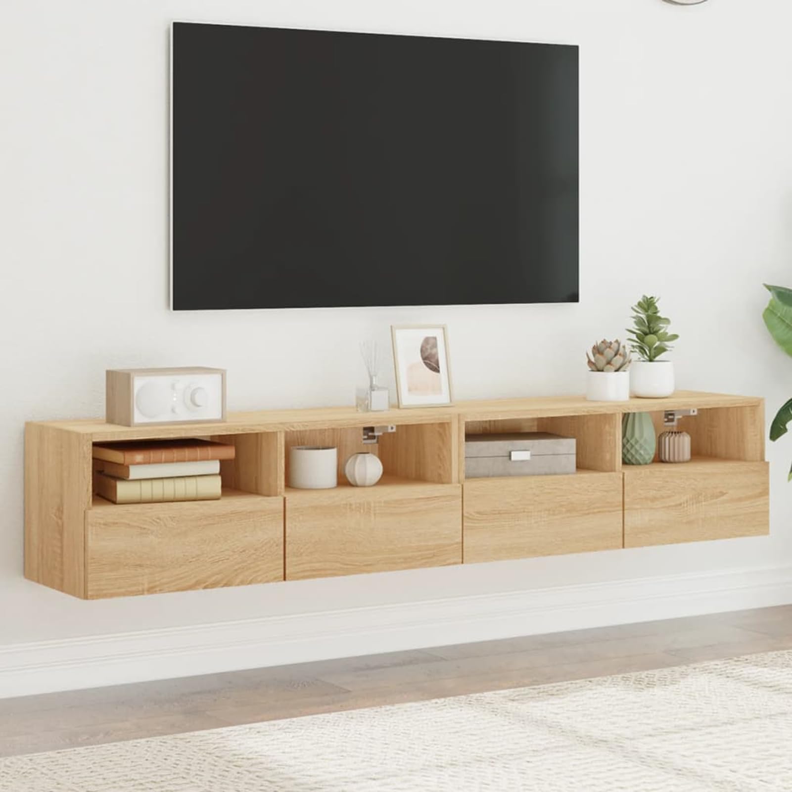 Gecheer TV-Wandschränke 2 STK. Sonoma-Eiche 80x30x30 cm Holzwerkstoff, Fernsehschrank Fernsehtisch Wohnwand Set für Wohnzimmer Home-Cinema Gamerzimmer836873