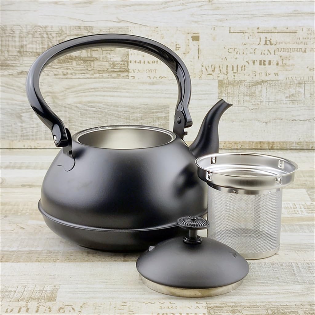 Stainless Steel Black Kettle Household Flat Restaurant with Filter Retro Teapot
