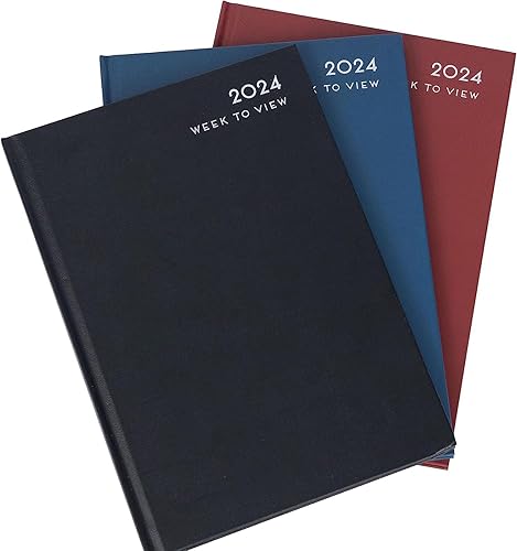 2024 Diary A4 | A5 | A6 Diary Week To View | Page A Day | Desk Diary | Hard Backed Diaries | Journal Book | Academic Diaries | Weekly Planner | Year Planner | Daily Dairy (A5 WTV, Black)