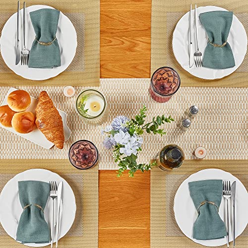 Diniairy Rustic Boho Table Runner For Home Decor - Cream & Beige Checkered Table Decor With Hand Made Tassels, 102 Inches Long (12X110, Fringe Included) Farmhouse Home Decor (Beige, 12X102) #TOP6