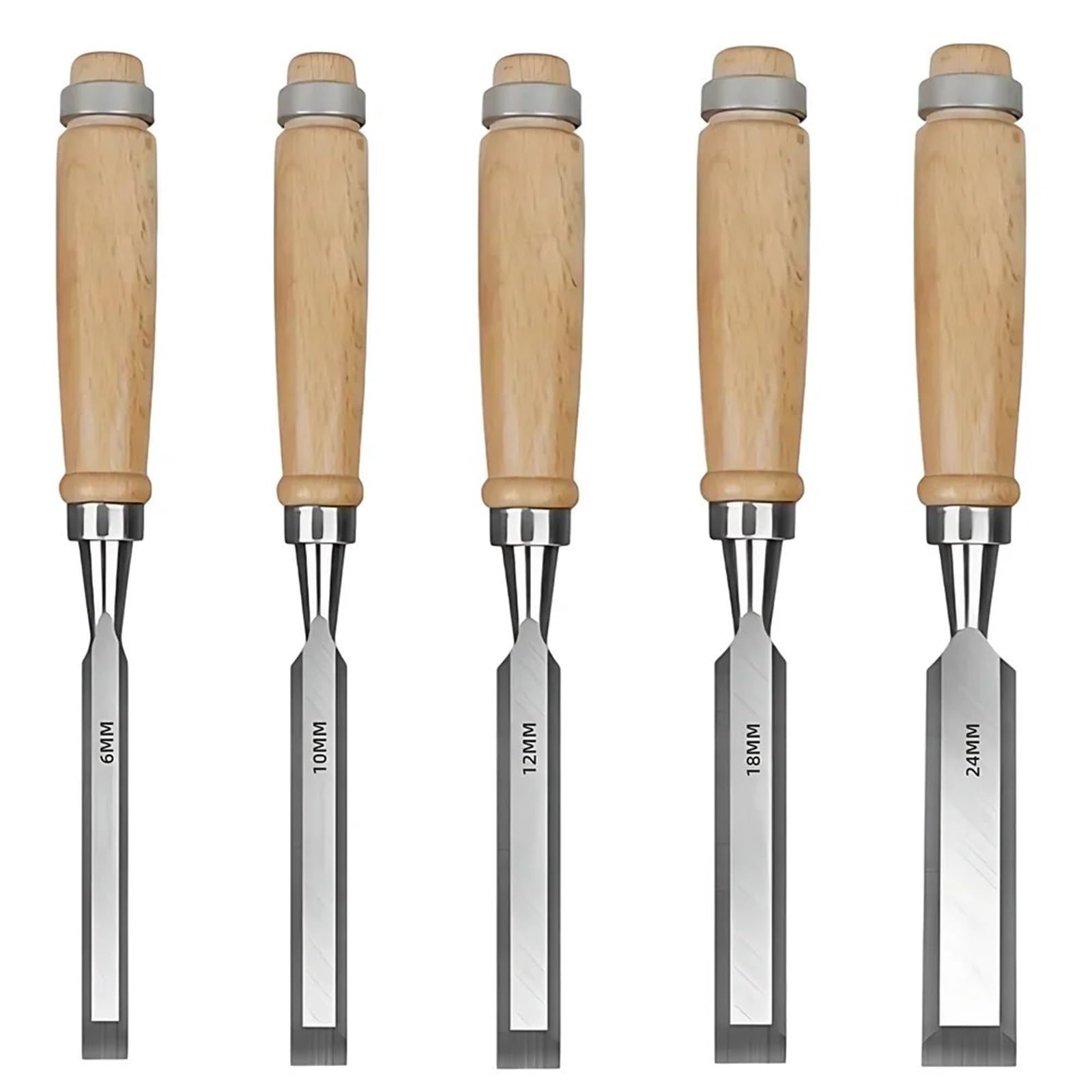 Herramientas Carpinteria Madera Juego De Cinceles De Madera, Cinceles Afilados De Acero Al Cromo-vanadio For Tallar Madera con Mangos De Haya(5pcs)