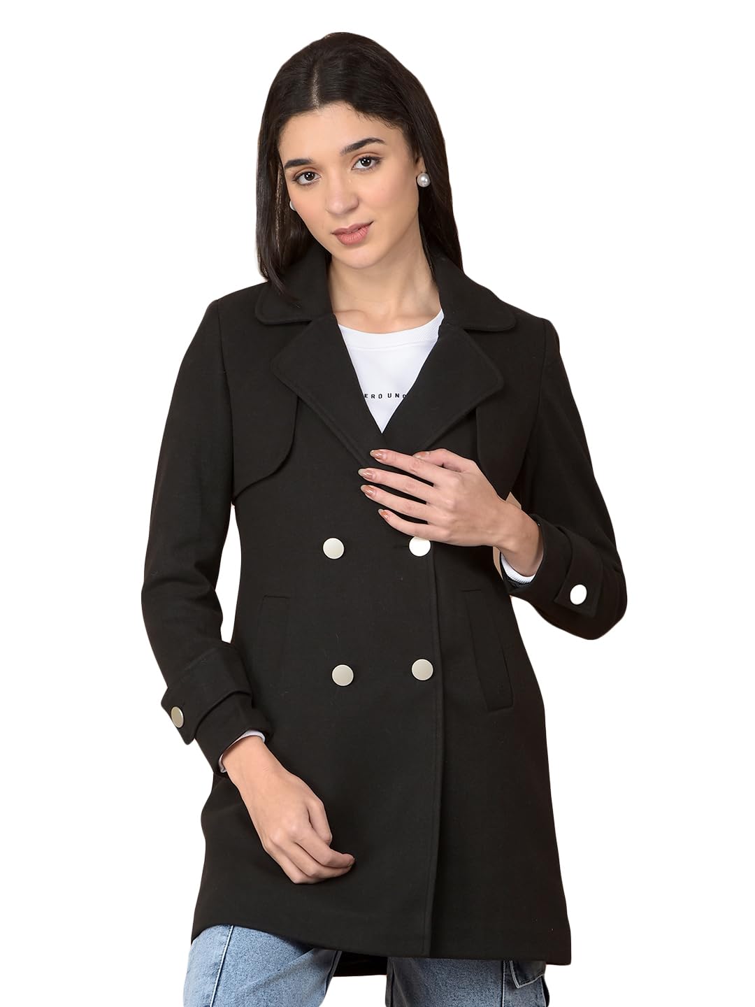 crimsoune club Women's Black Double-Breasted Overcoat-picture-28