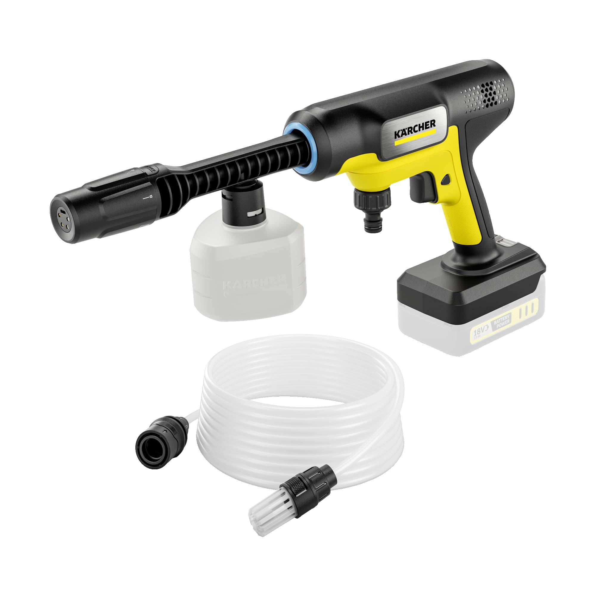 Kärcher OC 7-18 Limpiador a presión portátil con batería, limpiador móvil para exteriores, presión: máx. 24 bar, 250 l/h, Multi Jet 5 en 1, manguera de succión, boquilla de espuma, utilizable con la