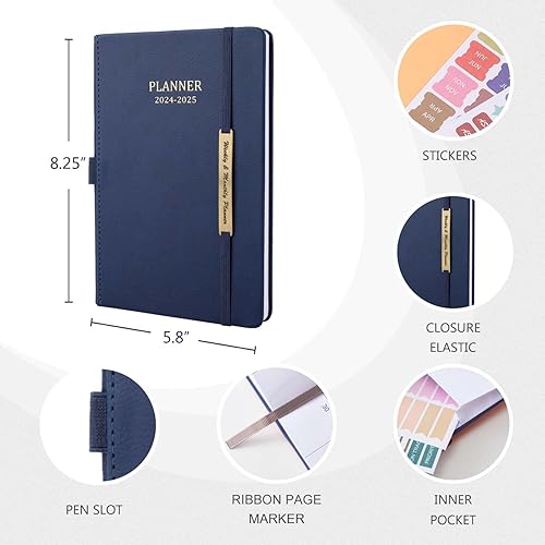 Miniatura 2 de Agenda 2024-2025, agenda semanal mensual desde enero de 2024 a junio de 2025, agenda 2024-2025 con lazo para bolígrafo, enlace elástico y bolsillo