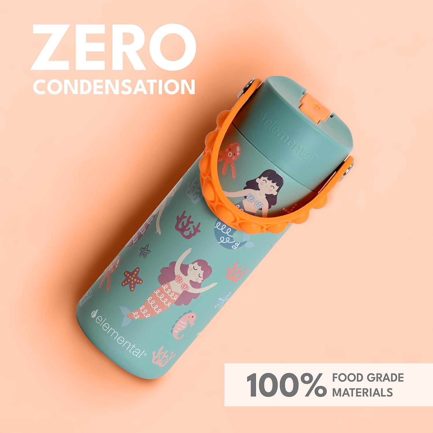 Elemental Insulated Kids Water Bottle, Stainless Steel Water Bottle with Straw Lid & Pop-It Handle, Leak-Proof Water Bottles for School, Boys or Girls, Travelling and Sports, 18oz - Mermaid Sisters - Image 8