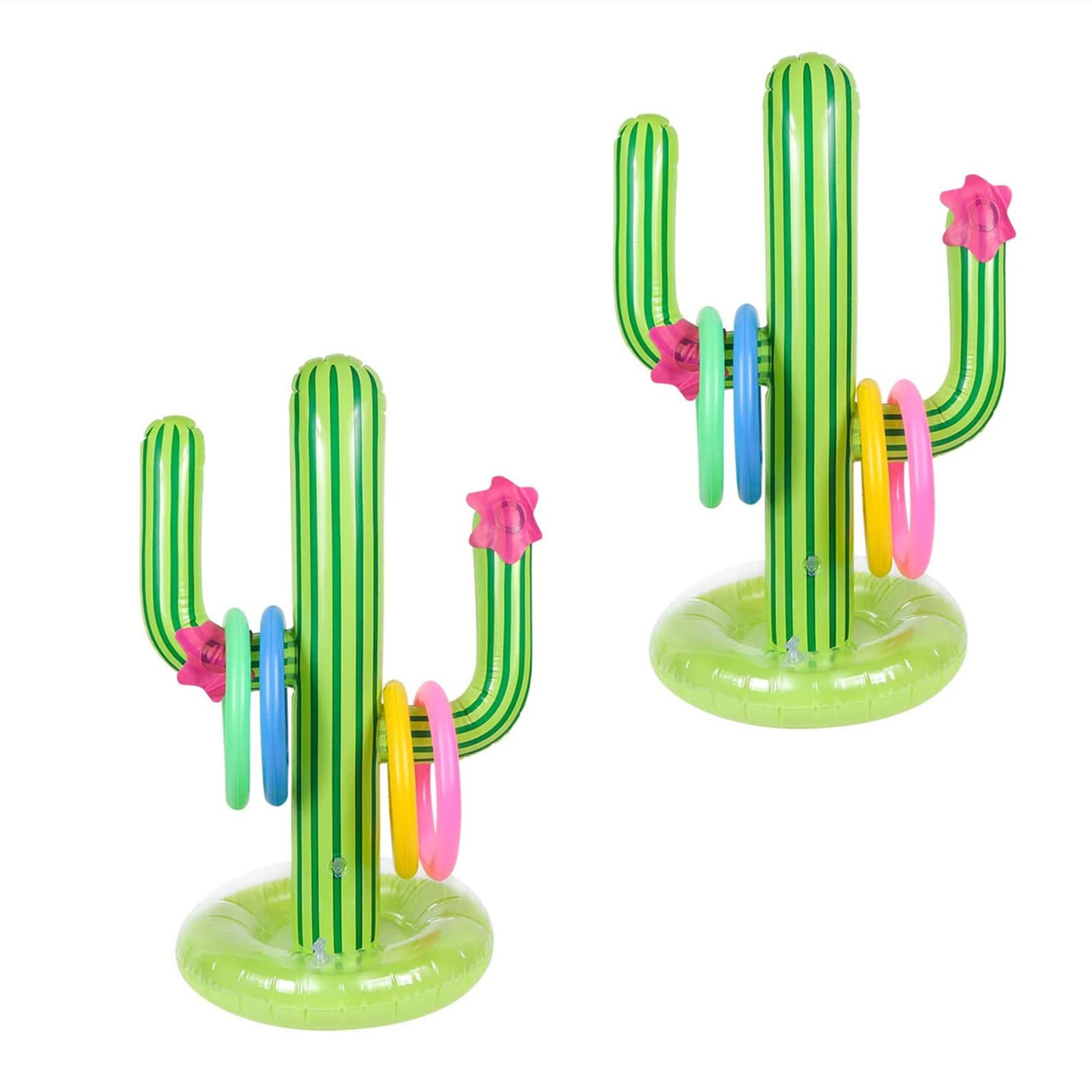 EVERMARKET Inflatable Cactus Ring Toss Game Set,Pool Party Supplies Favors Summer Party Floats, Includes Inflatable Cactus,4 Color Rings (2 Sets)