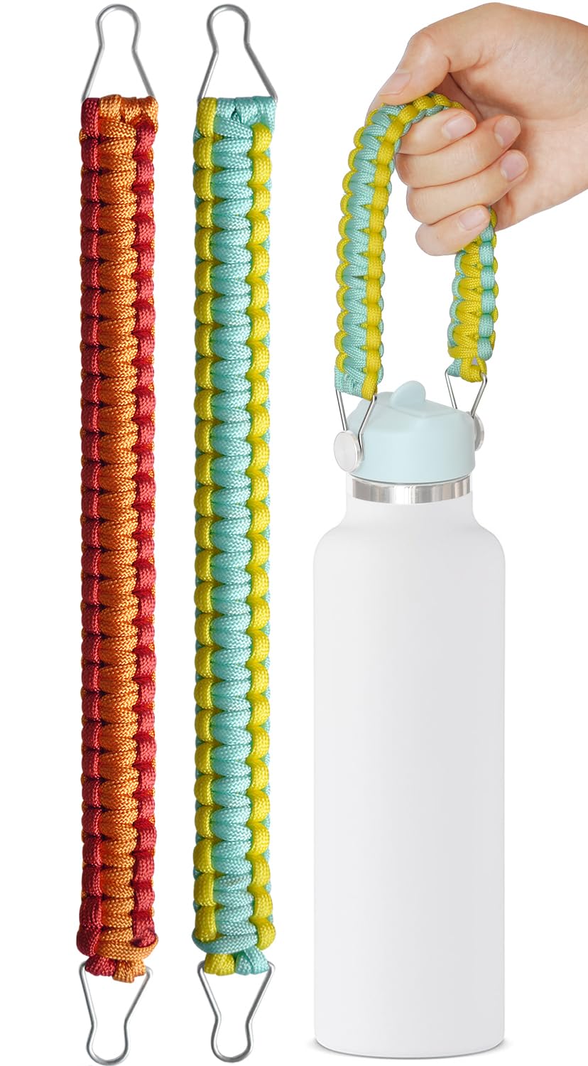 2 Pack 11.8” Longer Paracord Handle for Hydroflask Lids with Rivet, Military-Grade Nylon Grip Strap for YETI Rambler Lid with Rivets, Reversible &