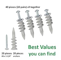 Vista 6 de Anclajes de plástico autoperforantes para paneles de yeso con tornillos, tornillos de expansión, 40 piezas (20 pares)