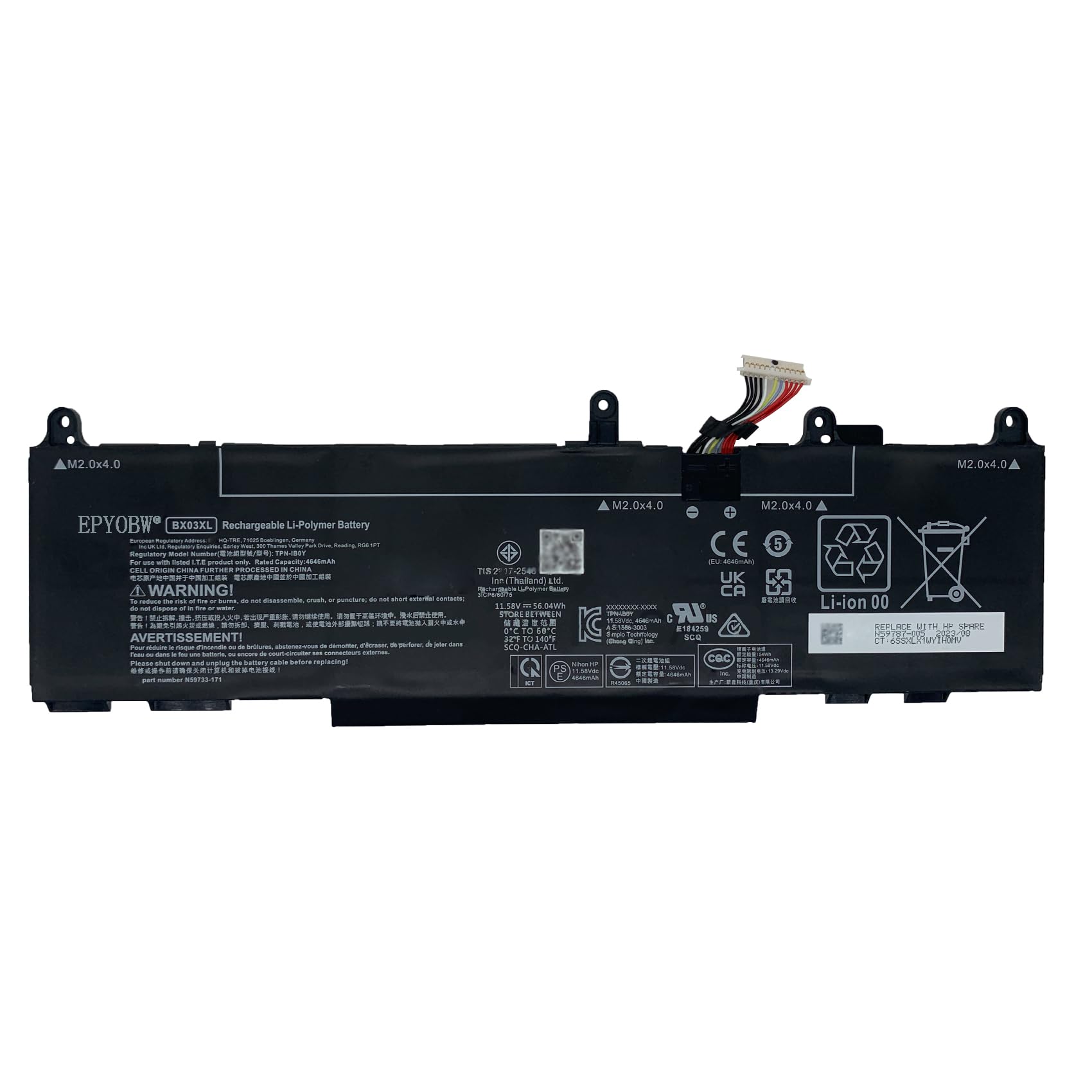 EPYOBW BX03XL Laptop Battery 56.04Wh 4646mAh 11.58V Compatible with HP Elite x360 830 13 inch G11 2-in-1 8L3M9AV 8L3P5AV / 830 G11 8M2W3AV / 840 G11 /