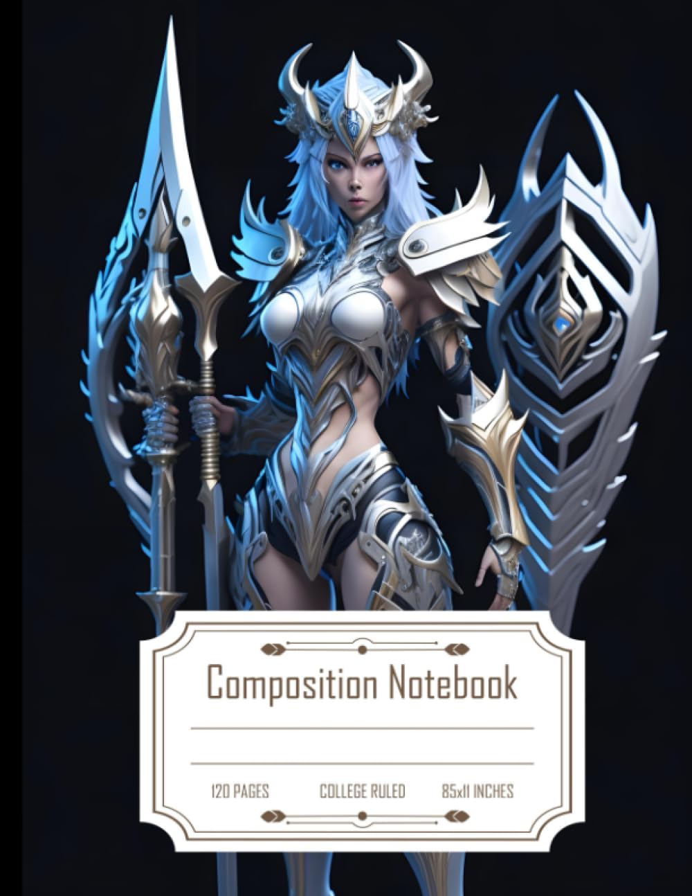 Composition Notebook College Ruled: Mecha Goddess Athena in Warframe Style, Neo-Future Realistic 3D 4K, Size 8.5x11 Inches, 120 Pages