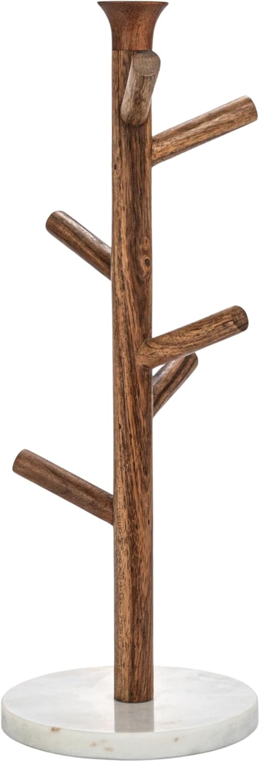 Bloomingville Tall Mango Wood and Marble Mug Rack, Natural and White