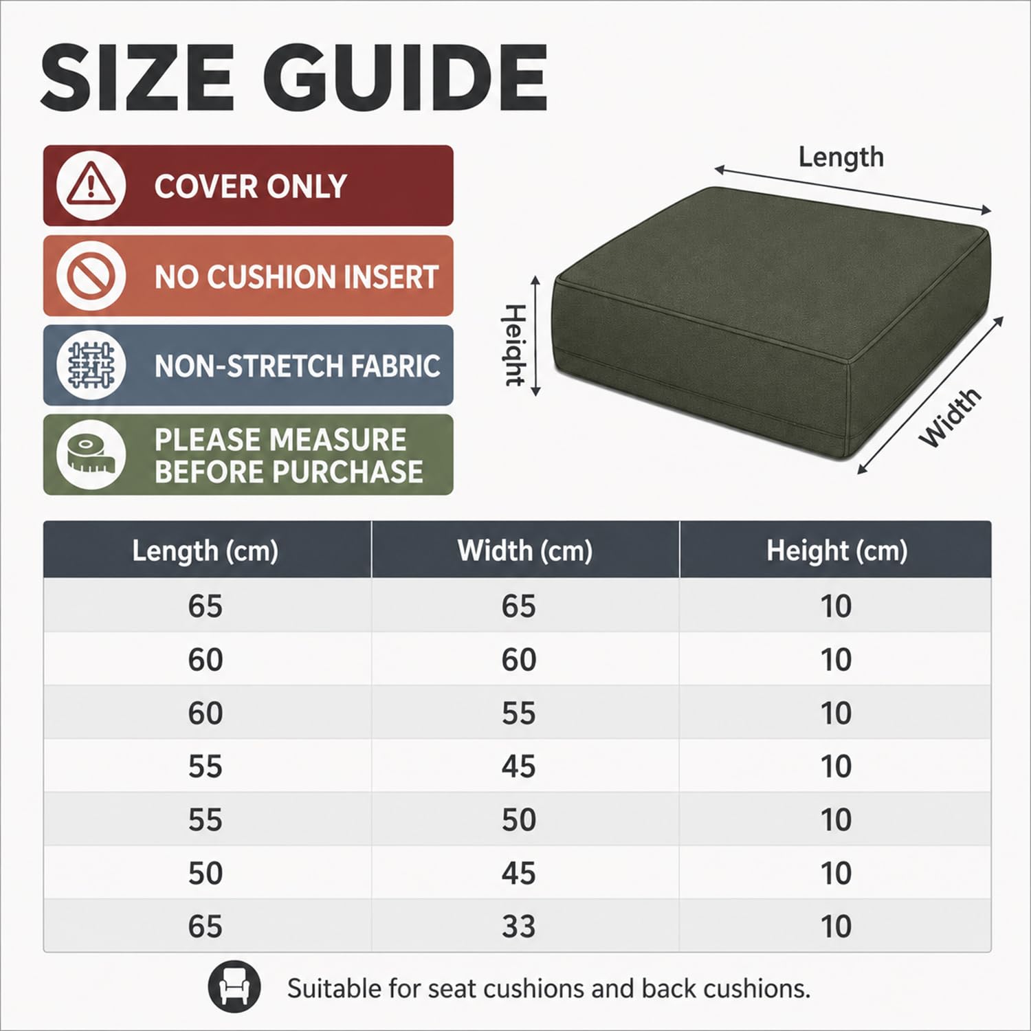 Hiseng Copriseduta Divano Impermeabile da Esterno 2 pezzi Fodera per Cuscini del Divano da Giardino con Cerniera, Coprisedile Sostitutivi Universale per Divano e Sedile (60x55x10cm,Matcha)
