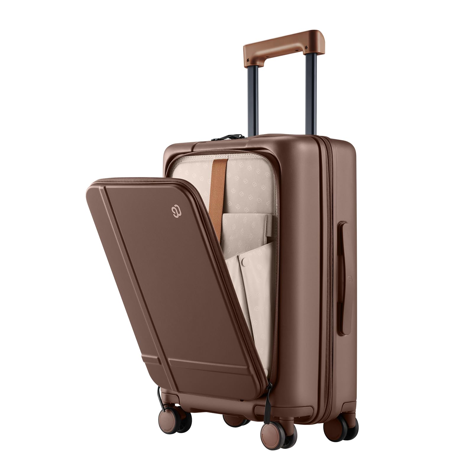 NINETYGO Carry On Luggage 22x14x9 Airline Approved, 20 Inch Suitcase with Front Compartment, Coffee-Infused PC Hard Shell, Eco-Friendly, Cup Holder,