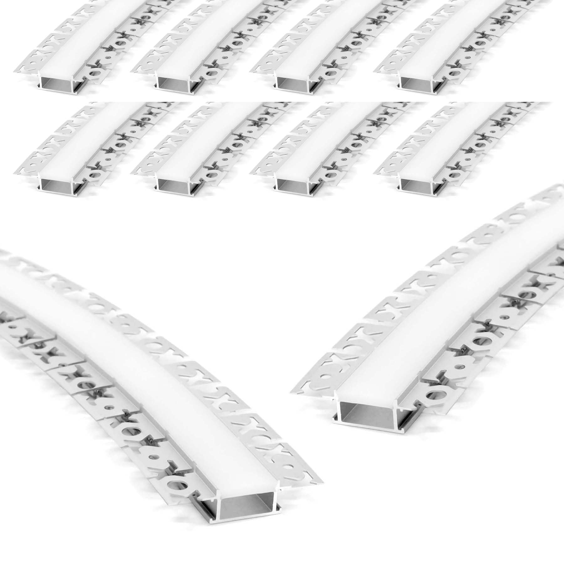 G.w.s Silver G.w.s® Bendable Plaster-In Trimless Recessed Led Profile, 10-Pack Aluminium Channel For Led Strip Light, 2 Metres 61.45Mmx14mm (122B)