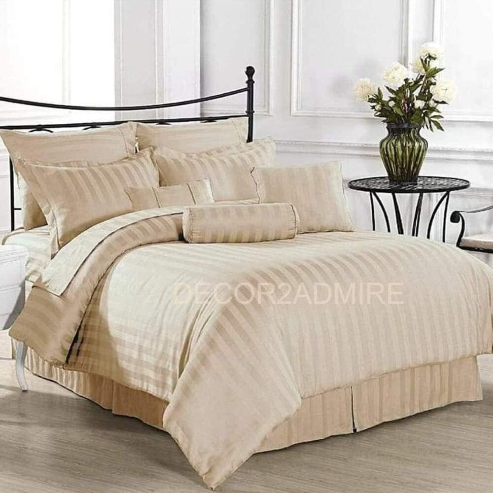 300TC Pure Cotton Plain Stripe King Size Double Bedsheet for Double Bed with Two Pillow Covers (Super King, Beige) (108 * 108 Inches)