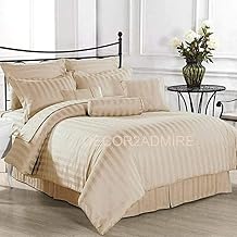 DECOR2ADMIRE 300TC Pure Cotton Plain Stripe King Size Double Bedsheet for Double Bed with Two Pillow Covers (Super King, Beige) (108 * 108 Inches)