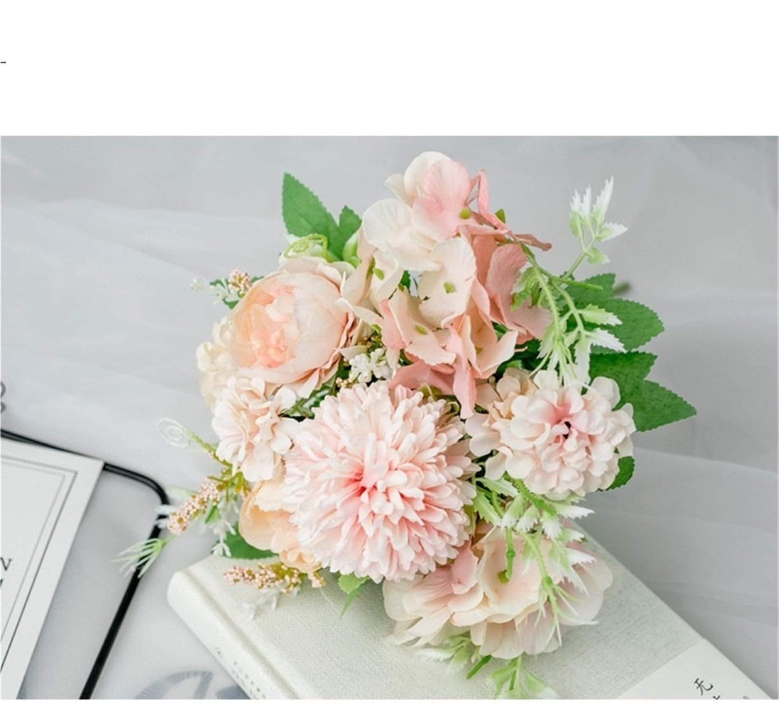 Generico Bouquet da sposa con peonie rosa finte alte 31 cm, fiori artificiali per la decorazione di feste in casa(Rose Blue,Silver)