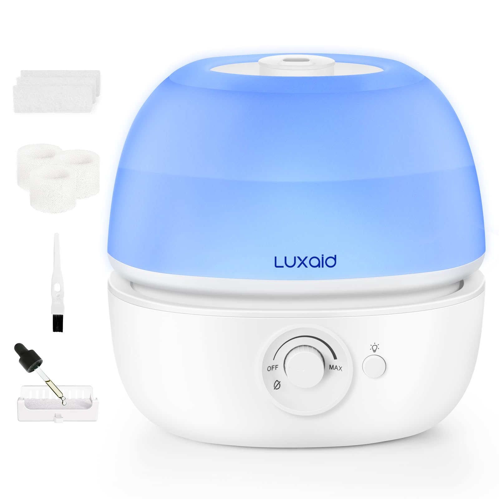 3L Luxaid Cool Mist Humidifier for Bedroom & Baby, Ultra Quiet 20dB, Easy to Clean and Maintain, Top Fill Air Humidifier for Home, Office & Plants, 30H Runtime, Night Light, BPA-Free, HU-602