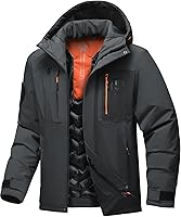Vista 10 de Chaqueta térmica impermeable a prueba de viento para hombre, con capucha, aislada, ligera, abrigo de nieve de invierno con múltiples bolsillos