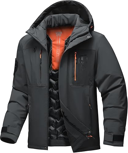 Chaqueta térmica impermeable a prueba de viento para hombre, con capucha, aislada, ligera, abrigo de nieve de invierno con múltiples bolsillos