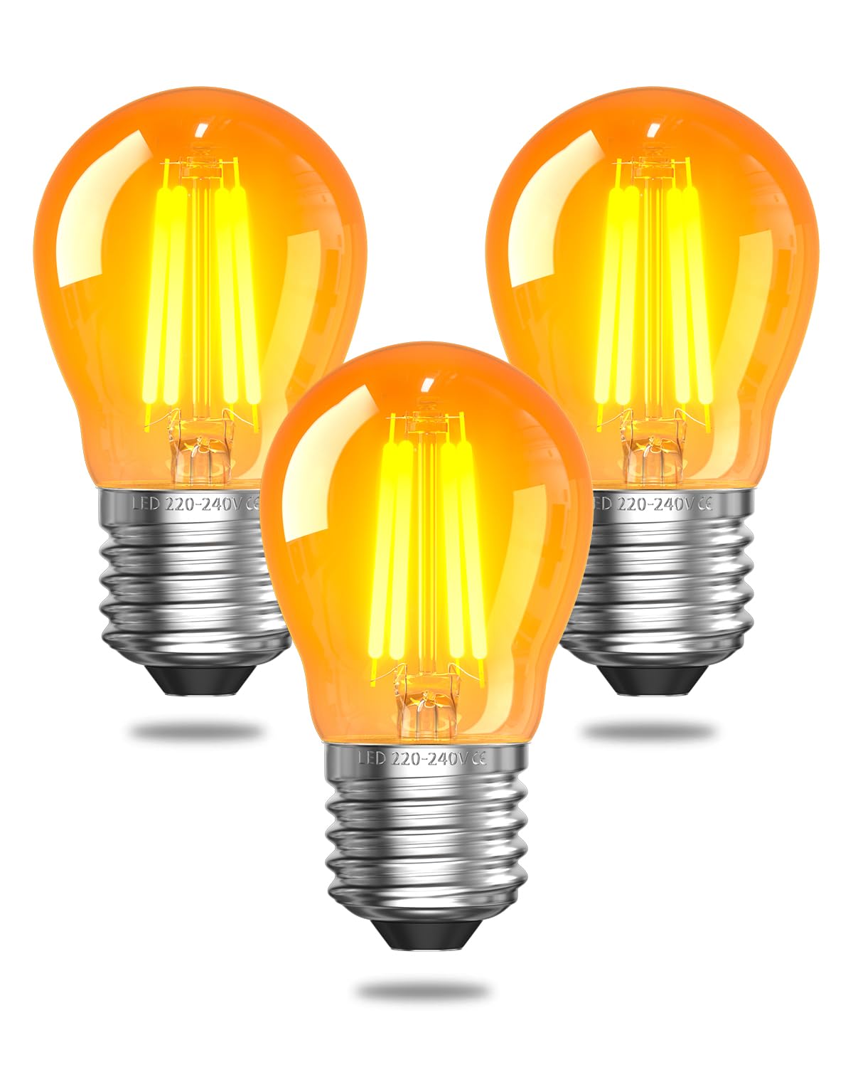 TobeBright 2.5W E27 LED Screw in Light Bulb Warm White,G45 Golf Ball Edison Large Screw Vintage Light Bulb 2200K for Lamps,Low Energy Light Bulb,Amber Glass,Equivalent 20-25W,Non-Dimmable,3-Pack