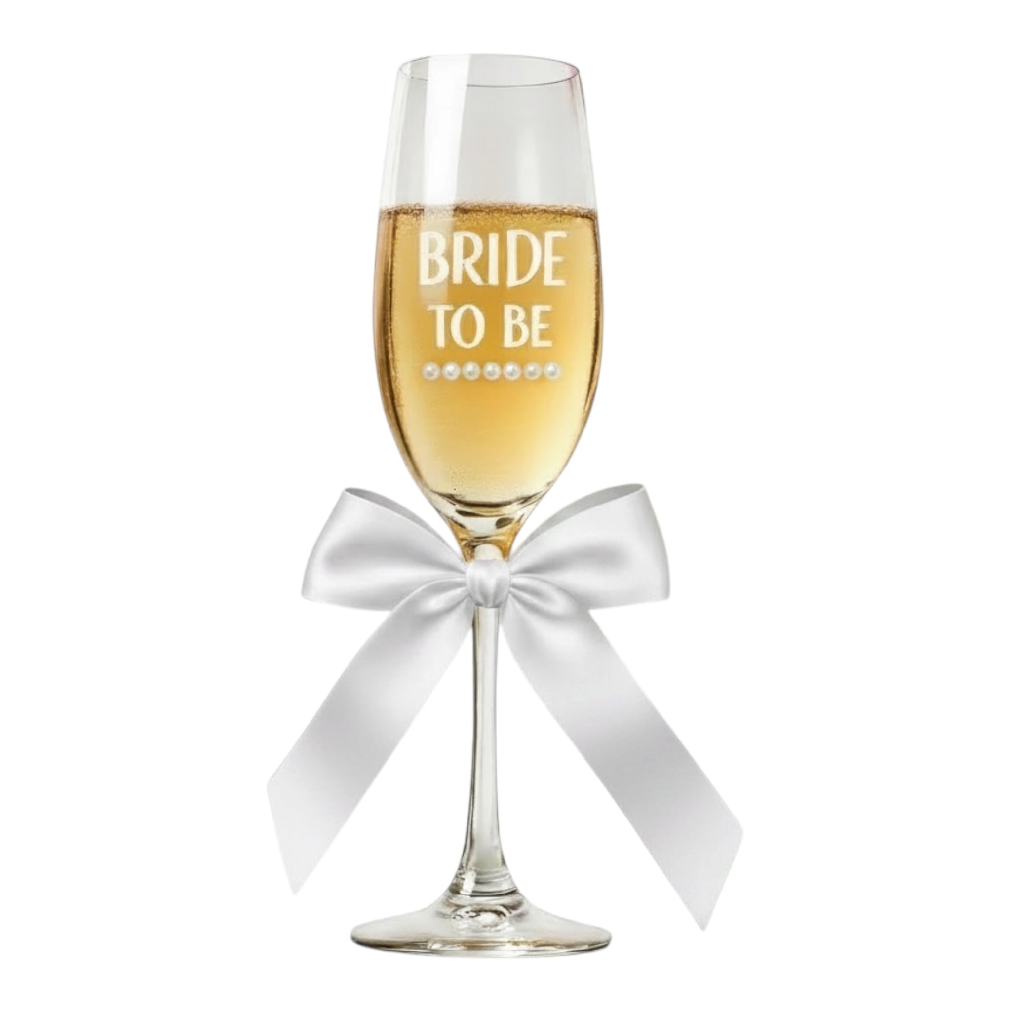 Bride to Be Champagne Flute Glass with Pearl Detail and White Satin Bow, Bridal Gift