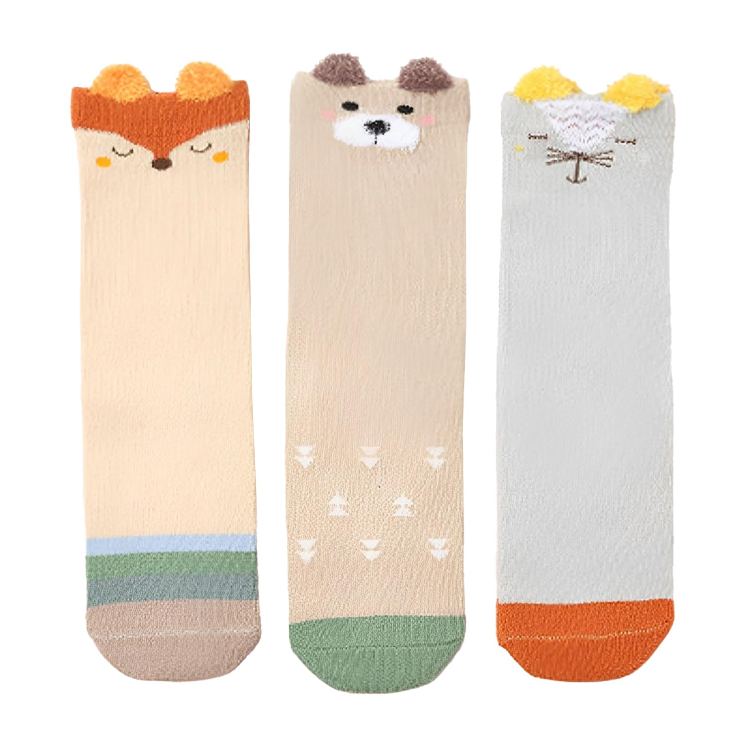 SYGA Baby Boys 3 Pairs Baby Cotton Long Tube Over-The-Knee Socks - Spring And Autumn, Suitable For 0-24 Months Old(Multi Fox)