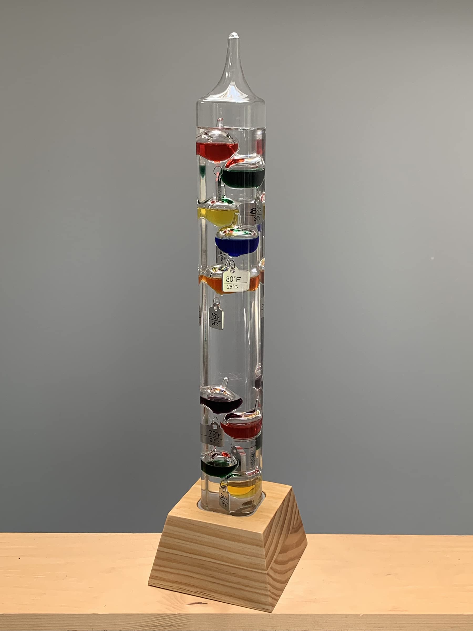 Glassic Gifts® Square Tube Galileo Thermometer with Wooden Base (20