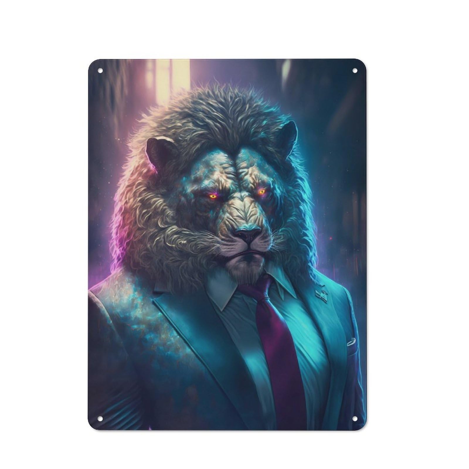 Junmoney Boss Lion In Suit Metal Wall Sign 40X30cm Featuring For Home Bar Wall, Housewarming Present For People Styling Home Bar