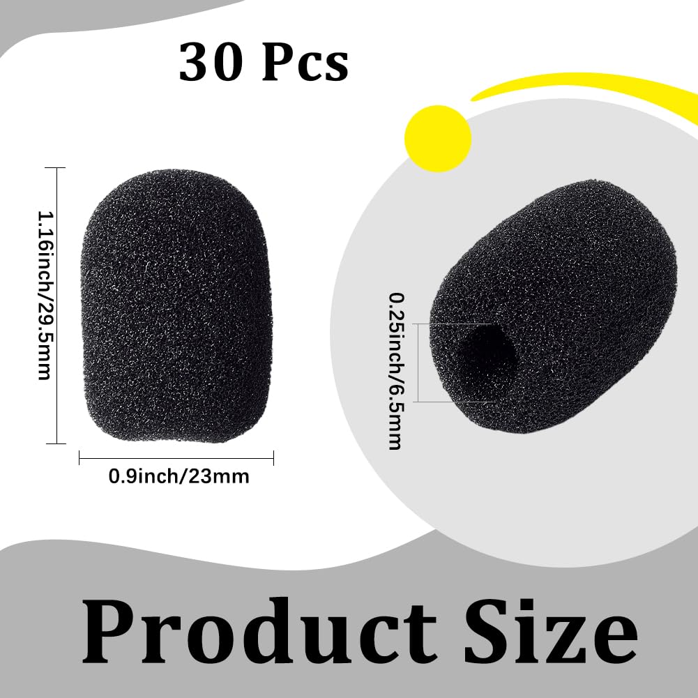 CREATCABIN 30 Pack Microphone Headset Cover Mini Mic Windscreen Black Soft Sponge Foam Small Lapel Shield Filter Protection Sleeve Accessories for Variety Headset Lavalier Microphone Protcet - Image 3
