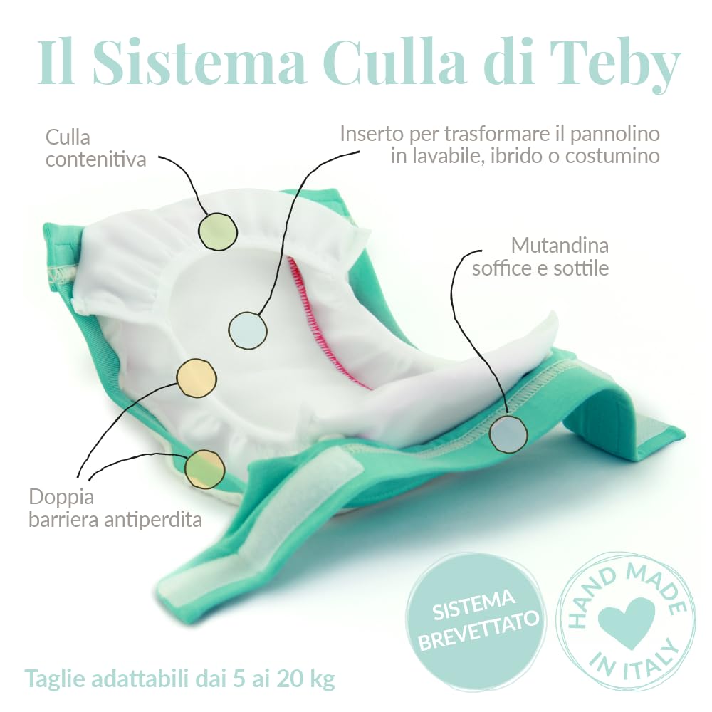CULLA DI TEBY Mutandina contenitiva per pannolini lavabili Made in Italy -Cotone biologico (M)