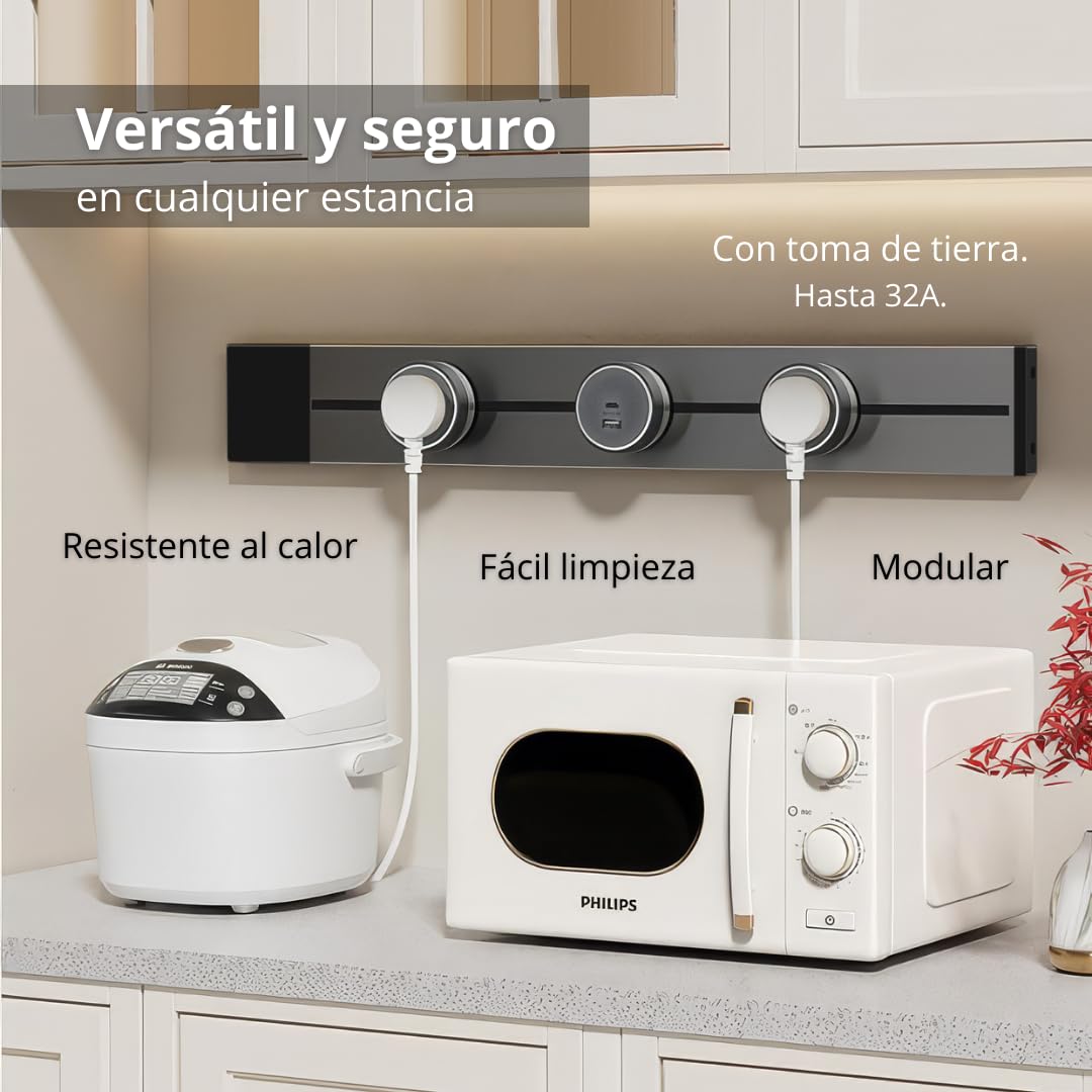 [Garantía Europea] Carril Enchufe Pared, hasta 7 Tomas, Regleta Lineal, raíl Modular, conexión Deslizante, Riel eléctrico, Power Strip, 50cm (4 shucko + 1 USB) — view 4