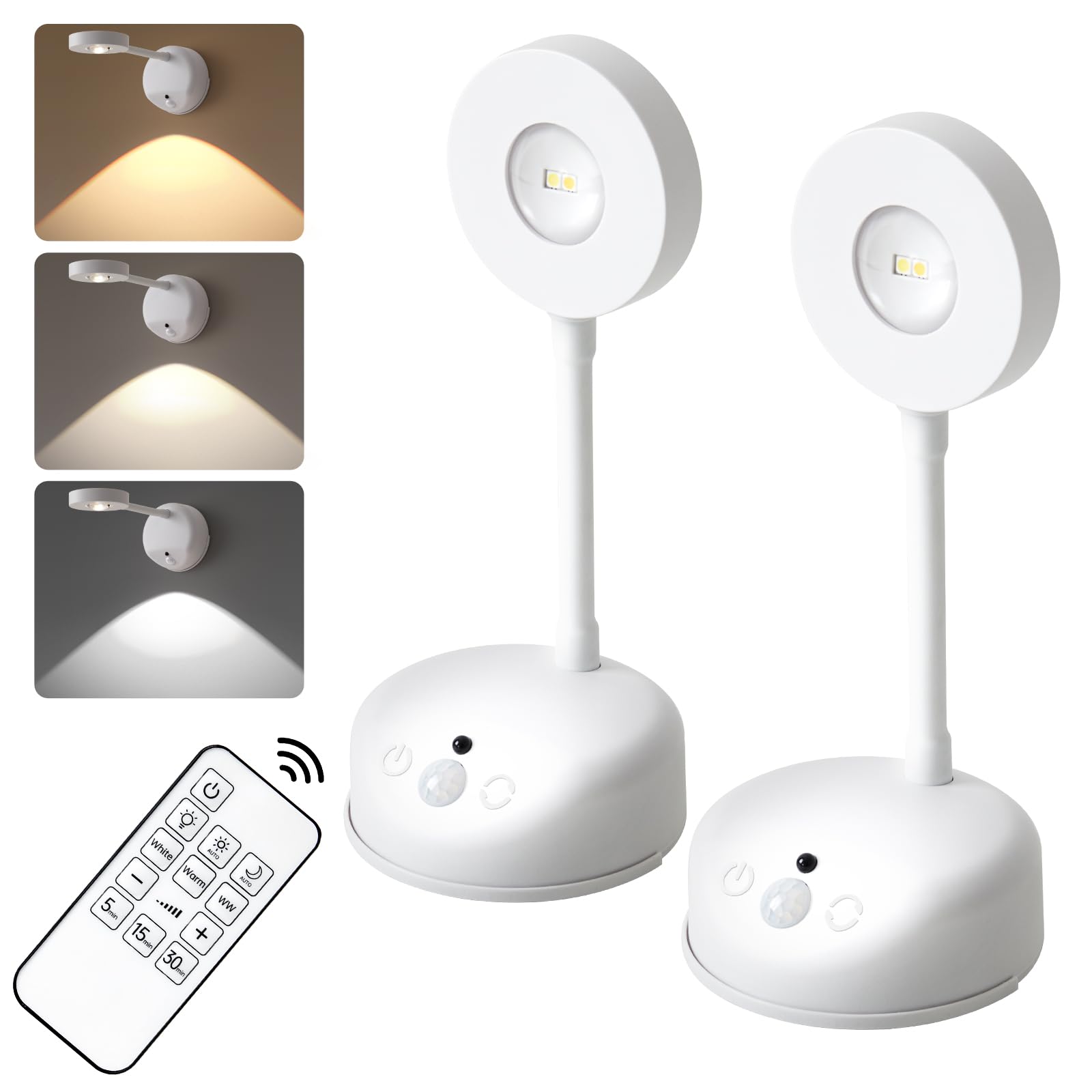 ZOOPEEN 2 Pack Rechargeable Cordless Picture Light,2200mAH Battery Operated Motion Sensor Wall Sconces,Remote Control 3 Color & Stepless Dimming Up Wall Art Lights for Paintings Accent Lighting(White)