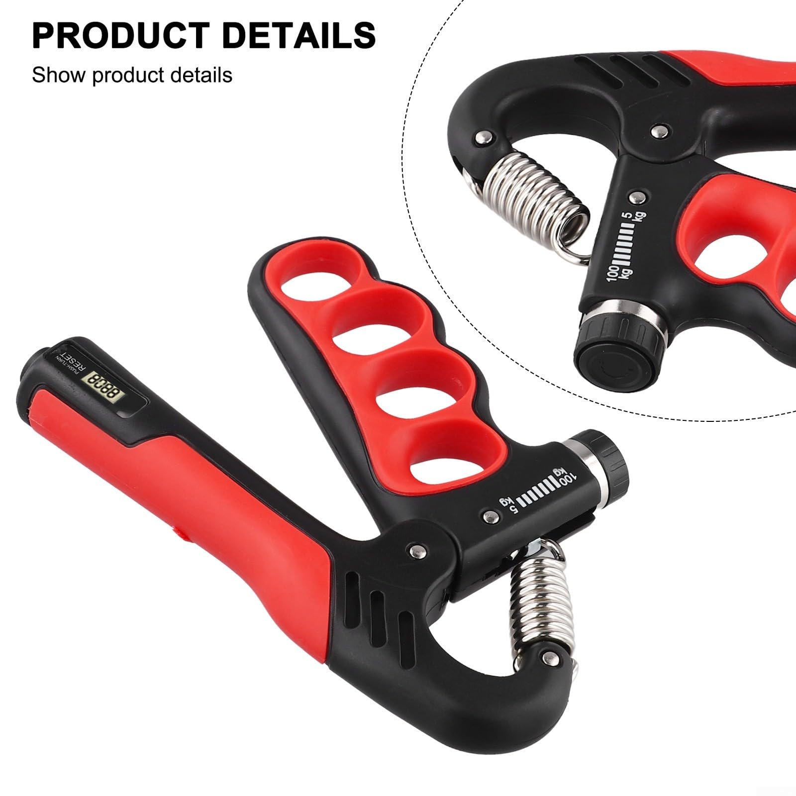 Allenatore di forza con presa regolabile da 5 a 100 kg, con controllo della resistenza e contatore elettronico, per fitness expander da polso, compatibile con TPR/PP/struttura in acciaio