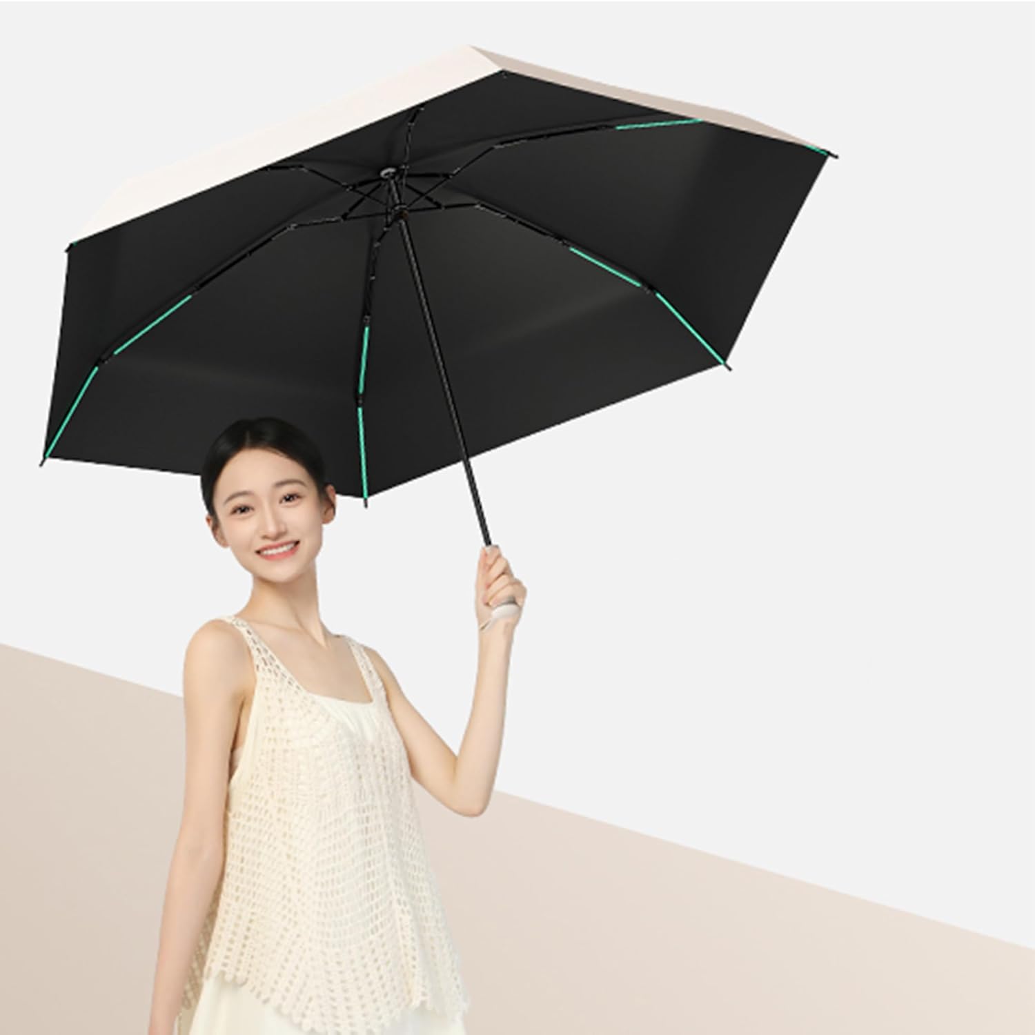 Mini Folding Travel Umbrella with Built-in Hidden Telescoping Handle,Teflon Coating, UPF 50+,UV Protection,Compact Lightweight Portable,6 Ribs Design,Small,Sun/Rain,Women/ Kids/Girls,Backpack Car - Image 7