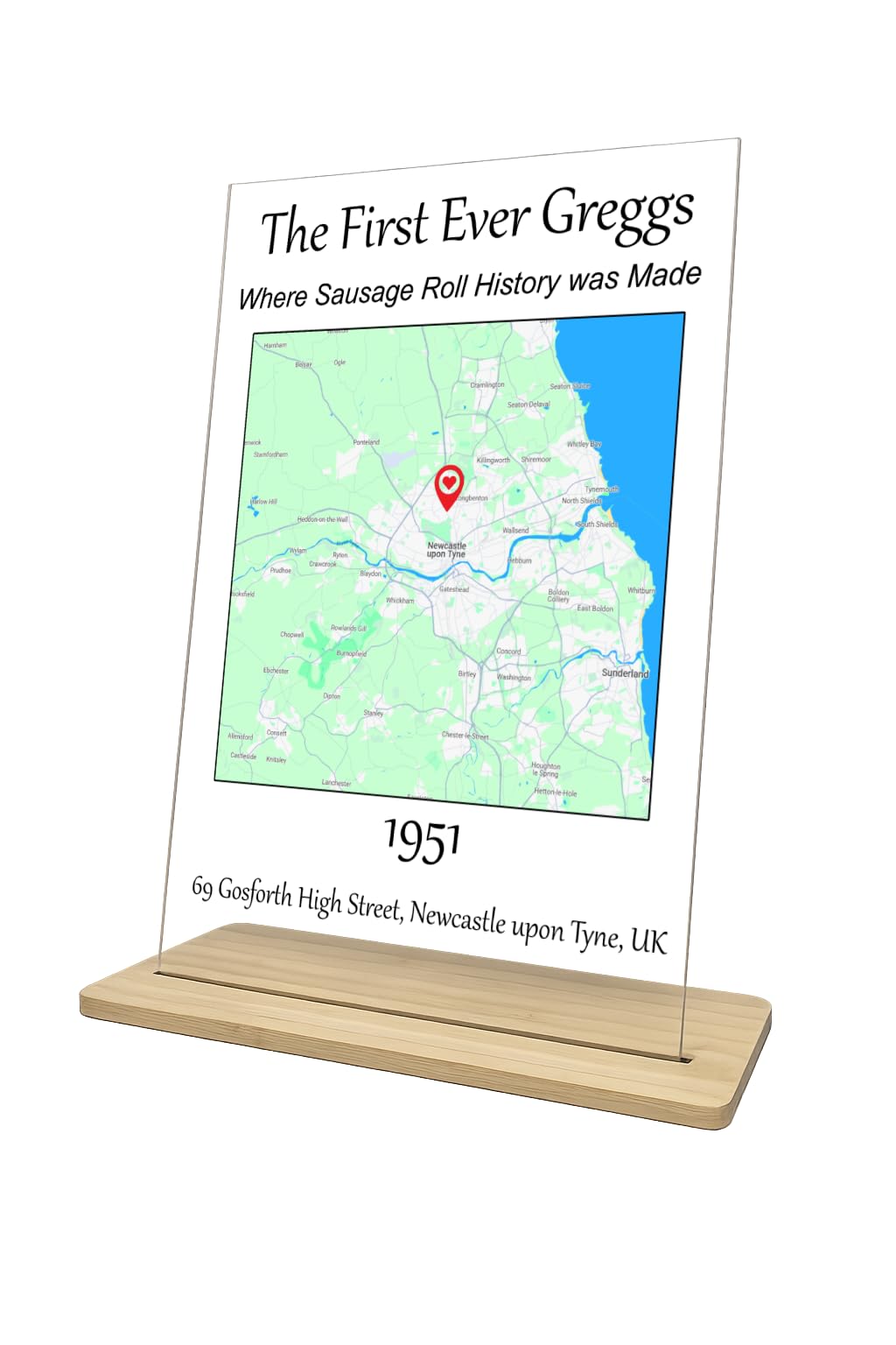 Funny Greggs Plaque – UK Novelty Gift Ideas for Home Decor & Office Display | Acrylic Map Design with Wooden Stand