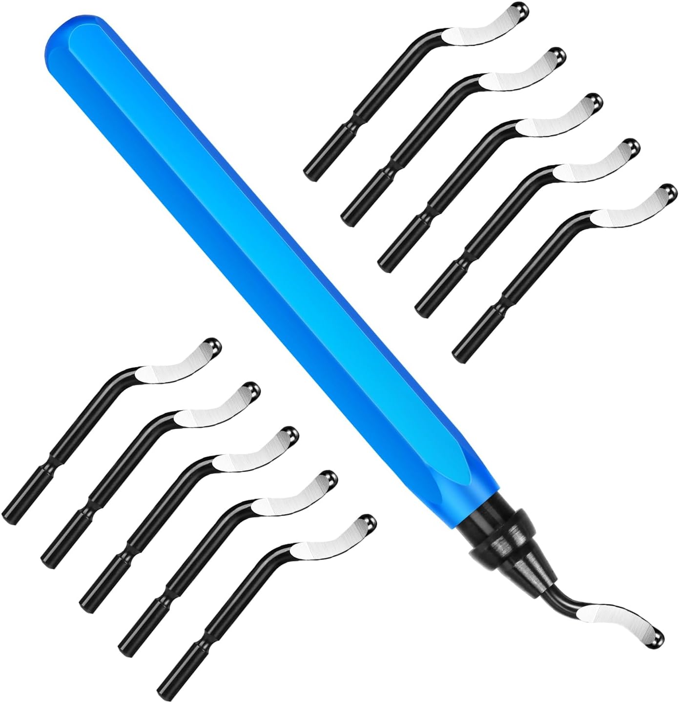 Deburring Tool Set, Metal Handle Hand Deburrer with 10 BS1010 Replacement Blades, 360° Rotating, for Plastic, 3D Printing, Metal, Aluminium, PVC, Steel