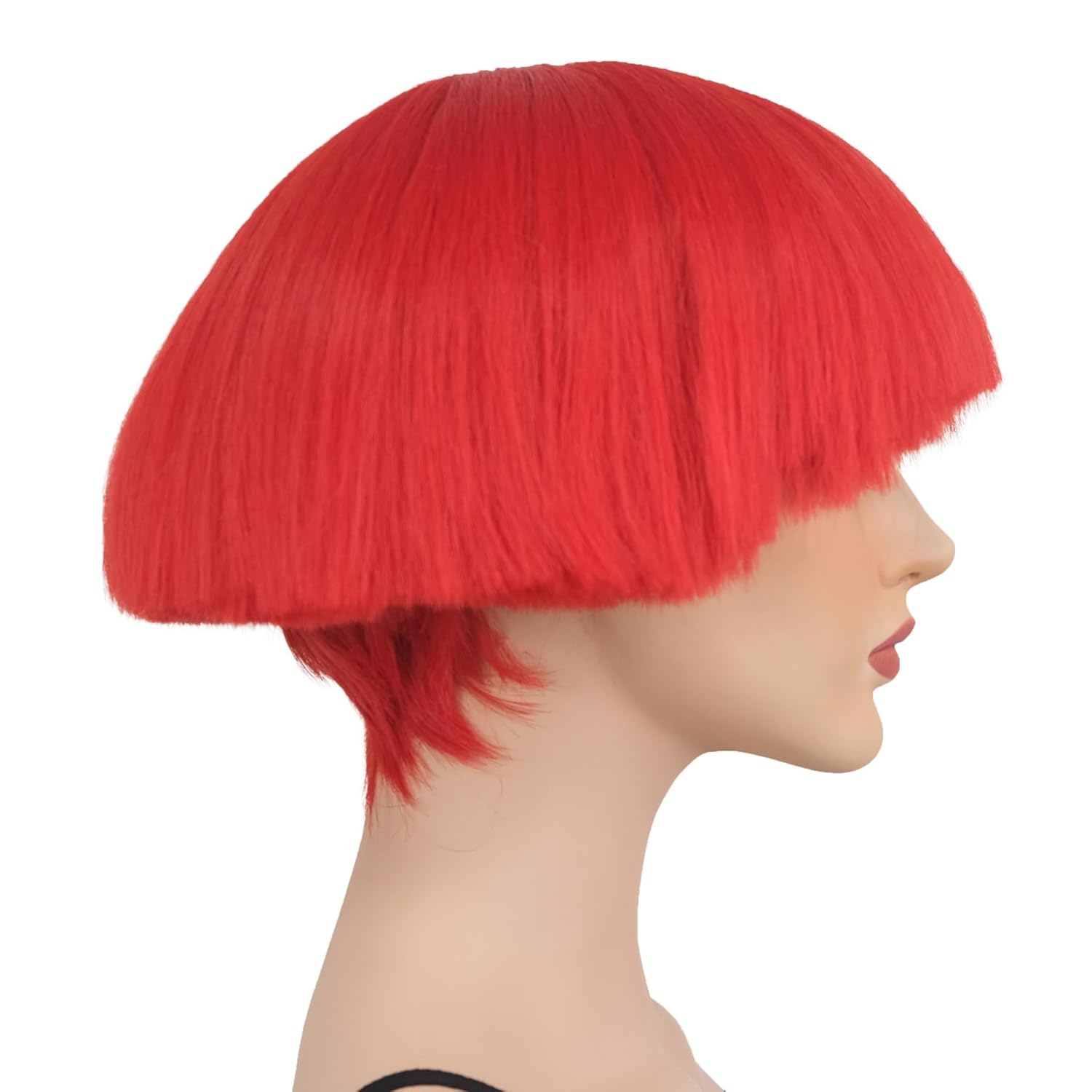 Wiginway Bowl Cut Costume Wig, Mushroom Cut Wigs for Male Women, Short Yaki Straight Fluffy Wigs, Red